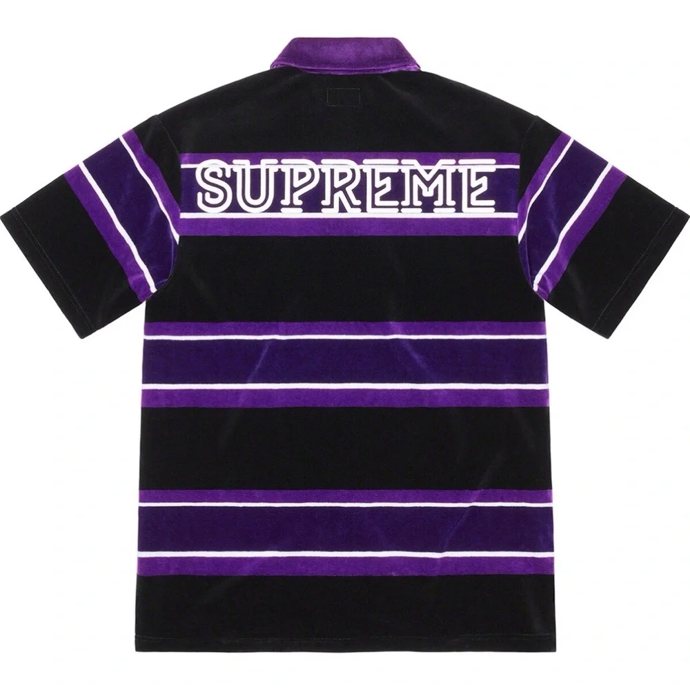 SUPREME STRIPE VELOUR POLO / SIZE LARGE - Picture 2 of 7